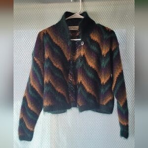 Ellen Tracy Mohair Blend Fuzzy Cardigan Sweater Sz SP